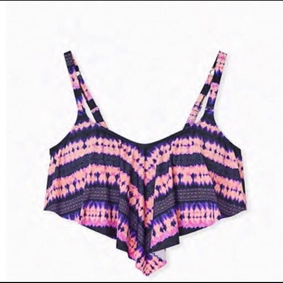 TORRID PINK‎ & PURPLE TIE-DYE FLOUNCE BIKINI TOP - Picture 3 of 8